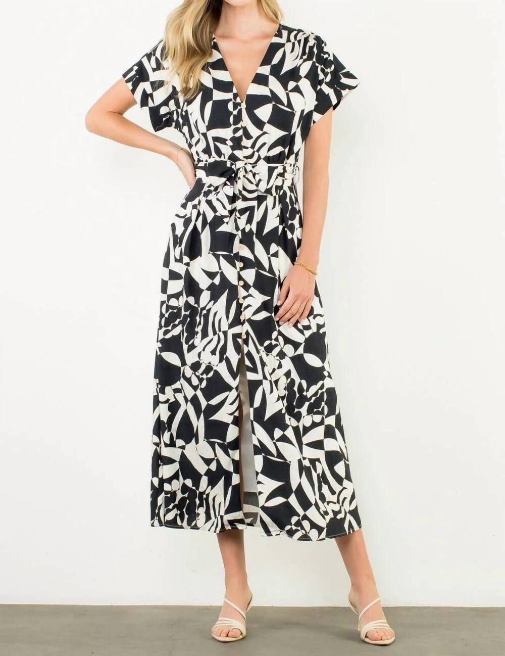 NEW THML short sleeve button up dress in black